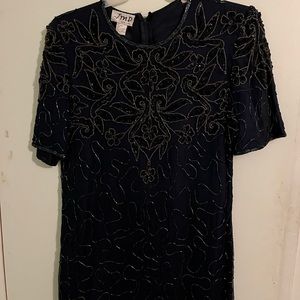 Dark blue sequence dress with design